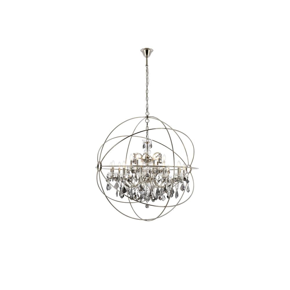 Geneva Polished Nickel 18-Light Globe Chandelier with Silver Shade Crystals