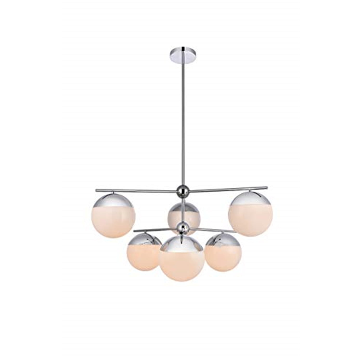 Eclipse 6-Light Chrome Frosted White Glass Modern Pendant