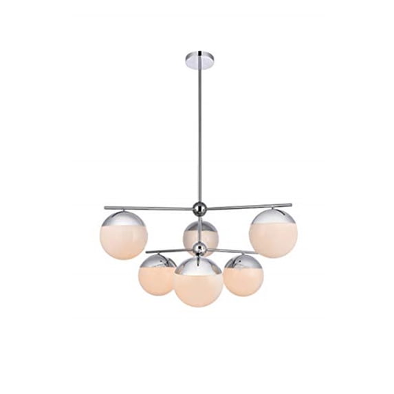 Eclipse 6 Lights Chrome Pendant With Frosted White Glass