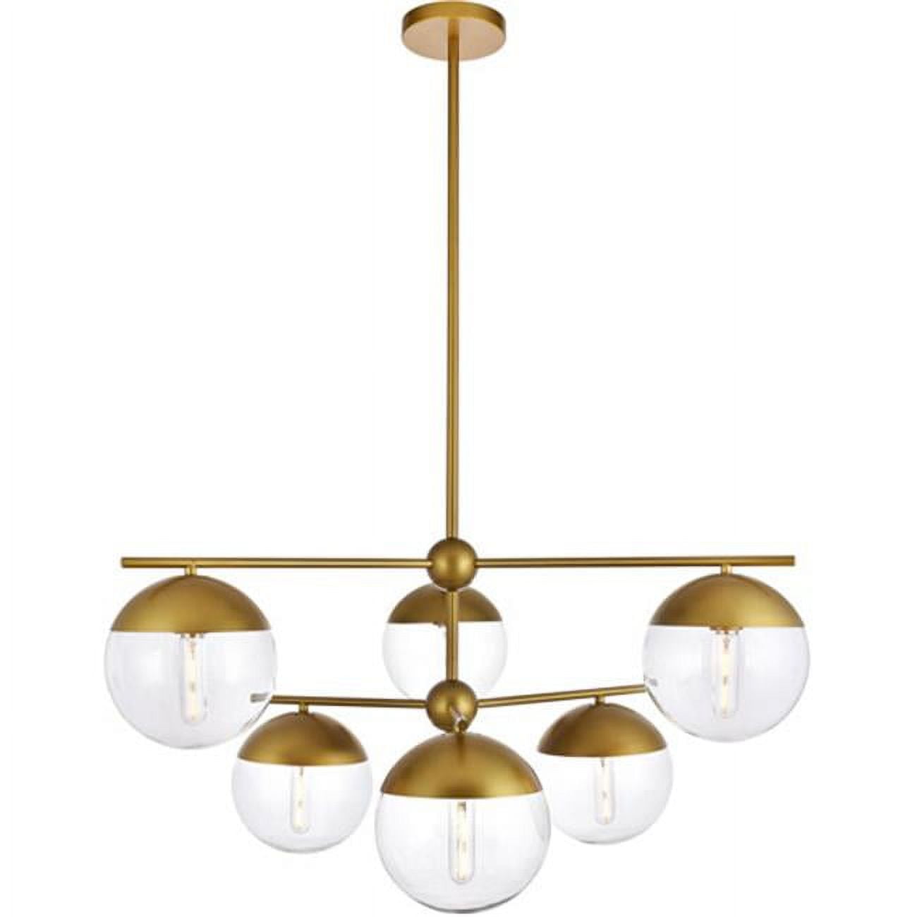 Elegant Eclipse 6-Light Brass & Clear Glass Contemporary Chandelier