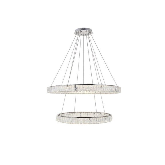 Elegant Lighting Monroe 2 Tier 42" Round Royal Cut LED Chandelier in Chrome