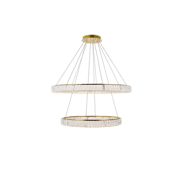 Elegant Lighting Monroe 2 Tier 42" Round Royal Cut LED Chandelier in Gold