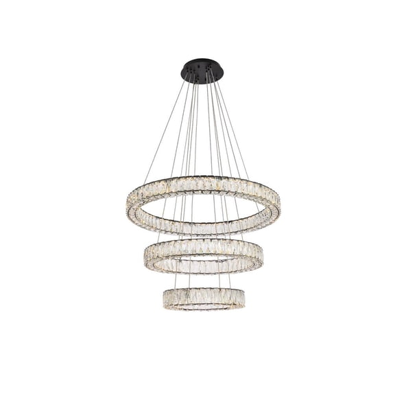 Elegant Lighting Monroe 32 inch LED triple ring chandelier in black