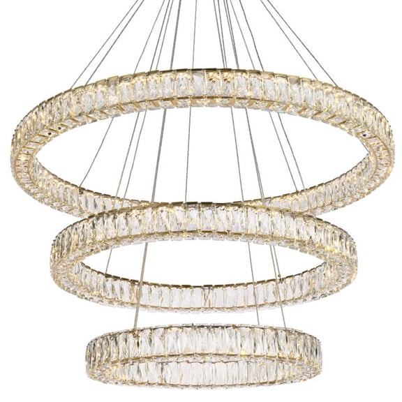 Monroe 41 inch LED triple ring chandelier in gold