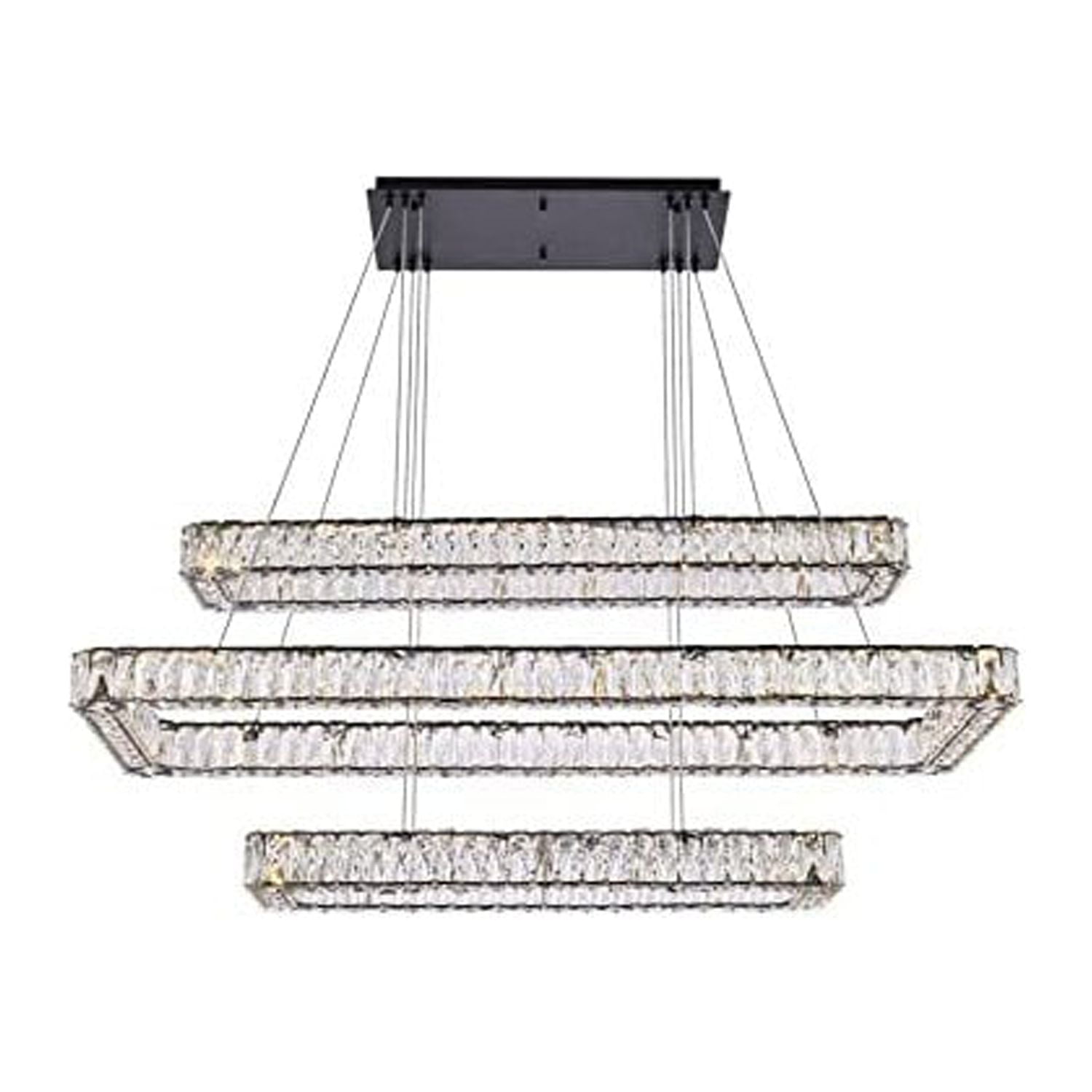 Monroe 50" Black Crystal LED Triple Pendant Light