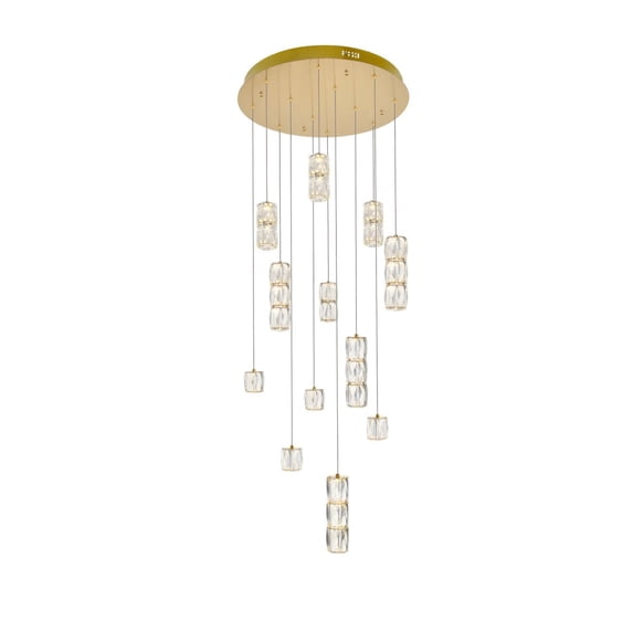 Elegant Lighting Polaris 12 Light Royal Cut Crystal LED Pendant in Gold