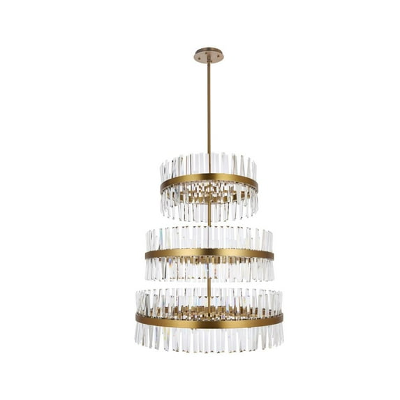 Elegant Lighting Serephina 36 inch 3 tiers crystal round chandelier light in satin gold