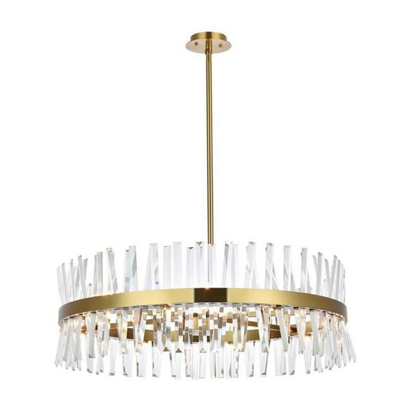 Elegant Lighting Serephina 36 inch crystal round chandelier light in satin gold