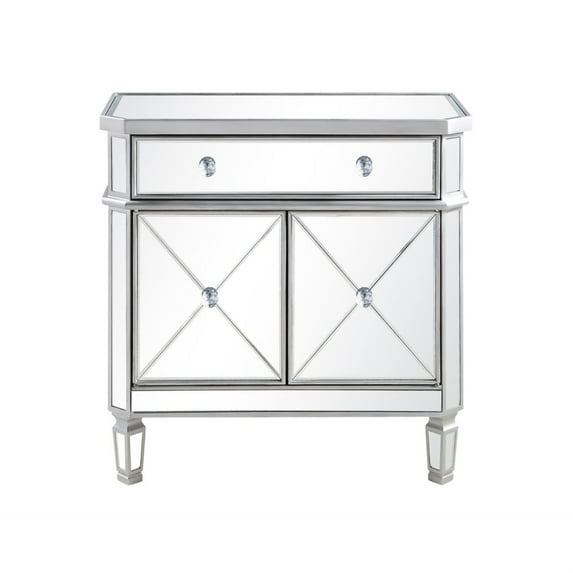 Elegant Lighting Side Cabinet Contemporary Silver Clear Brushed Steel Mirror Solid Wood Mirrors