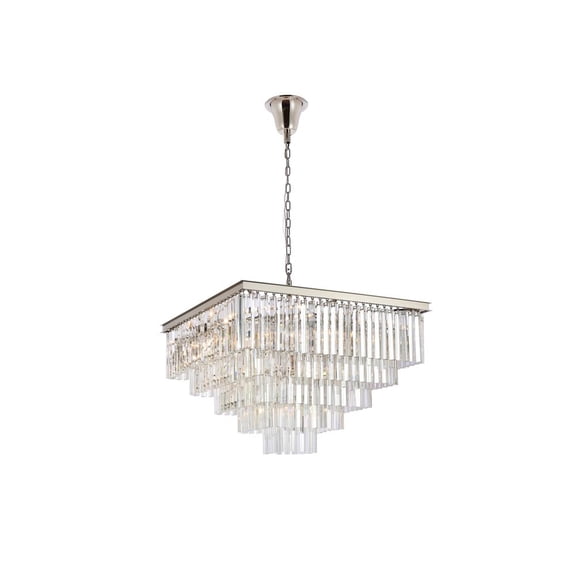 Elegant Lighting Sydney 34" Metal/Crystal Chandelier in Polished Nickel/Clear