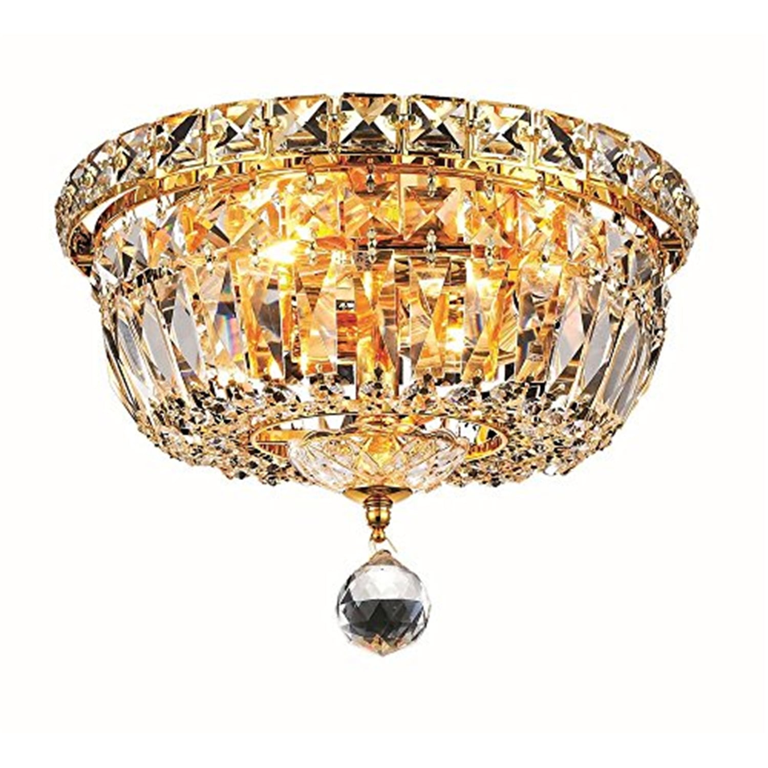 Elegant Gold 10" Flush Mount Chandelier with Royal Cut Clear Crystals