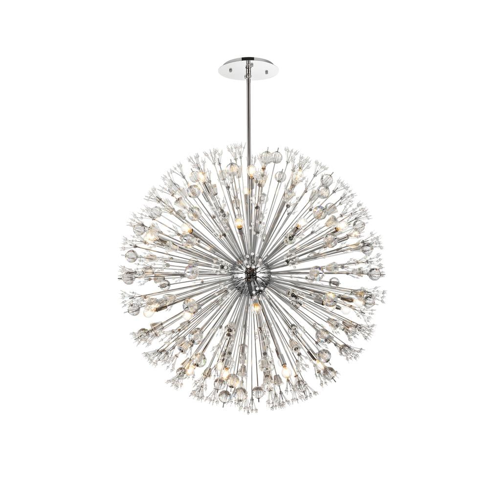 Elegant 34-Light Crystal Starburst Pendant in Chrome