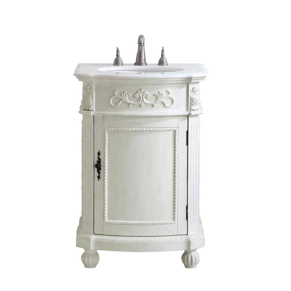 Antique White Single Bathroom Vanity with Ivory Quartz Top