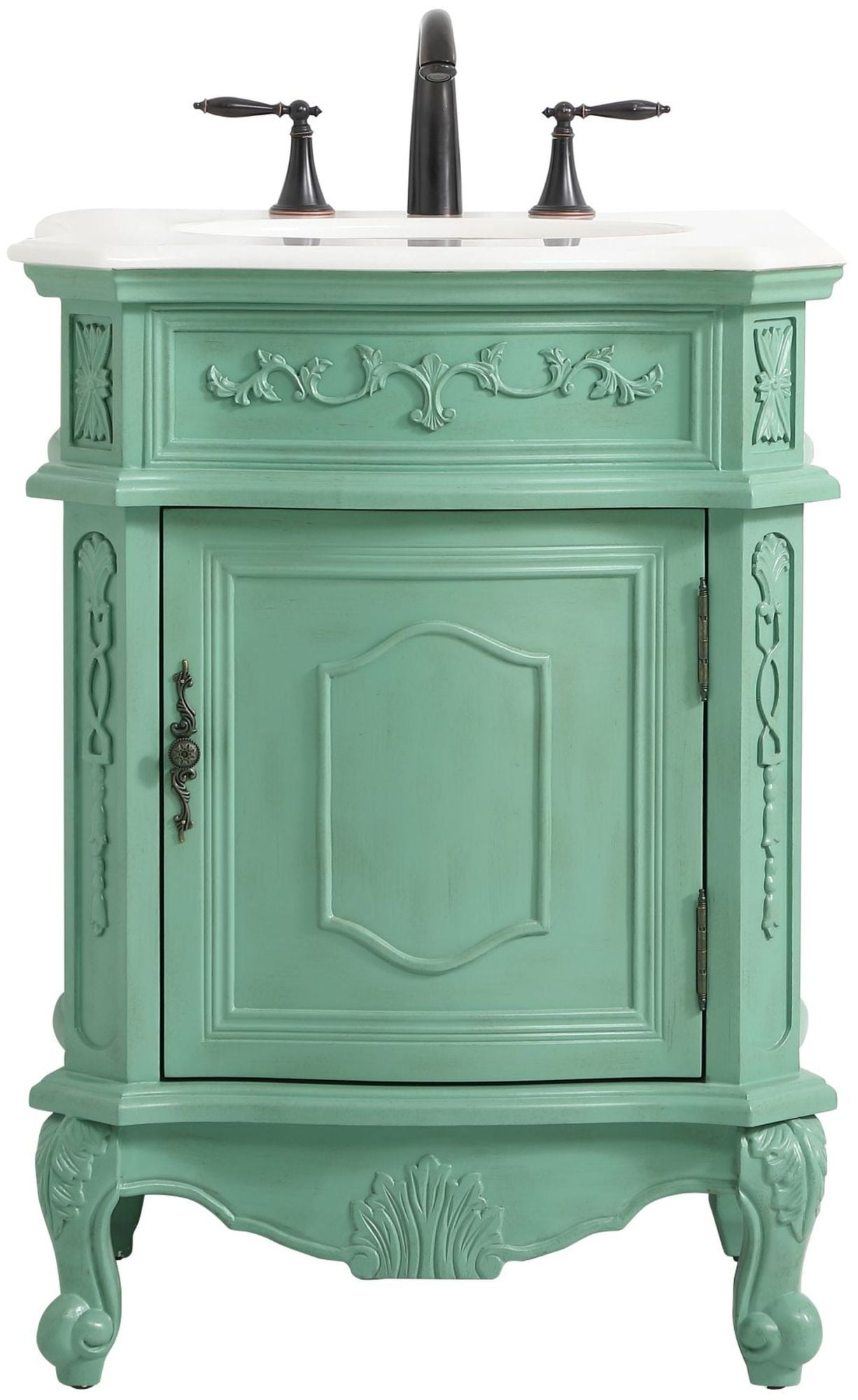 Vintage Mint Freestanding Single Vanity with Ivory Quartz Top