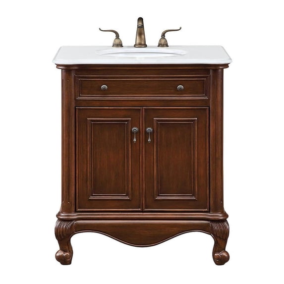 Elegant Kitchen and Bath 30 inch Single Bathroom vanity in Teak Color with ivory white engineered marble