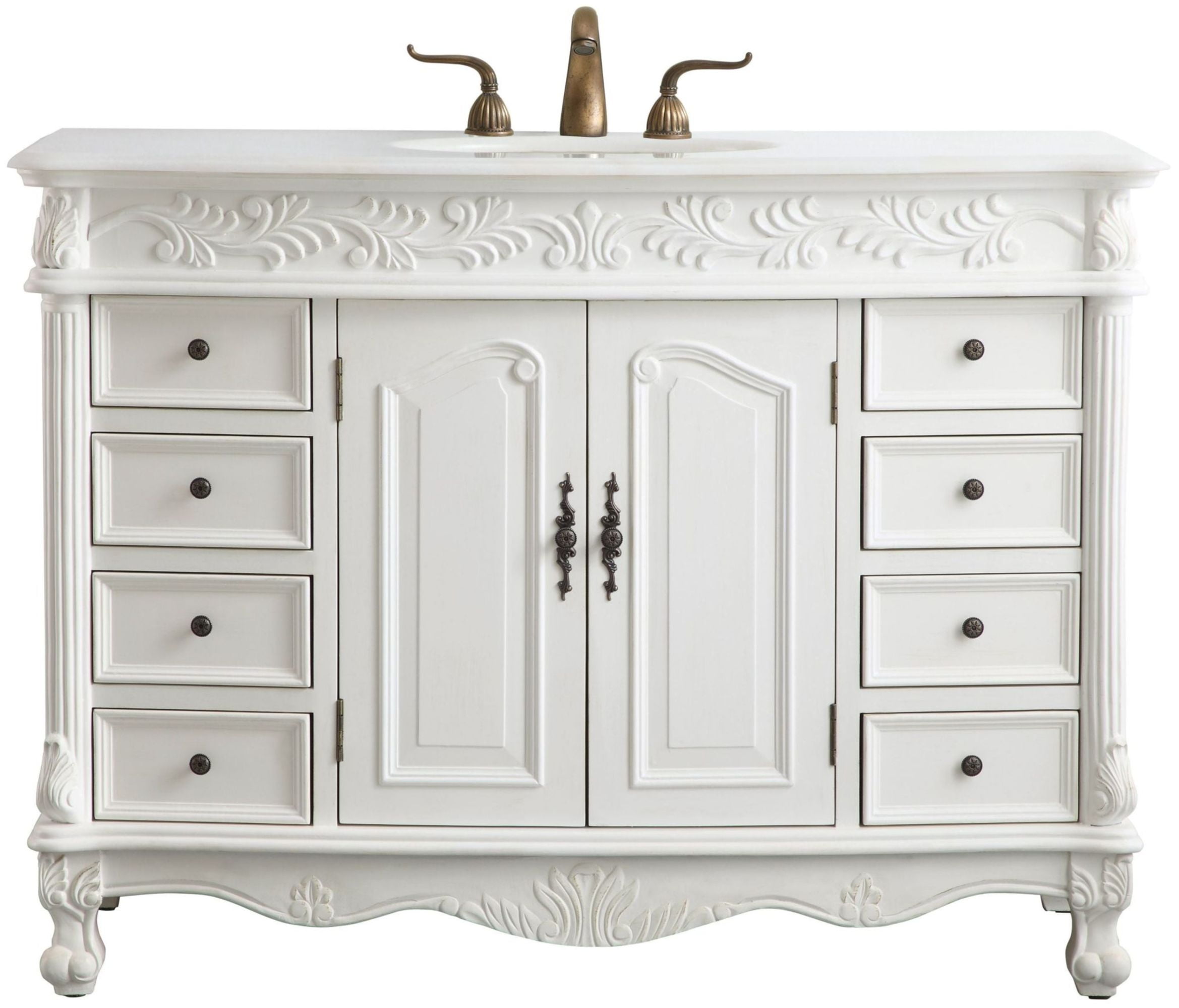 Antique White 48" Freestanding Single Vanity with Quartz Top