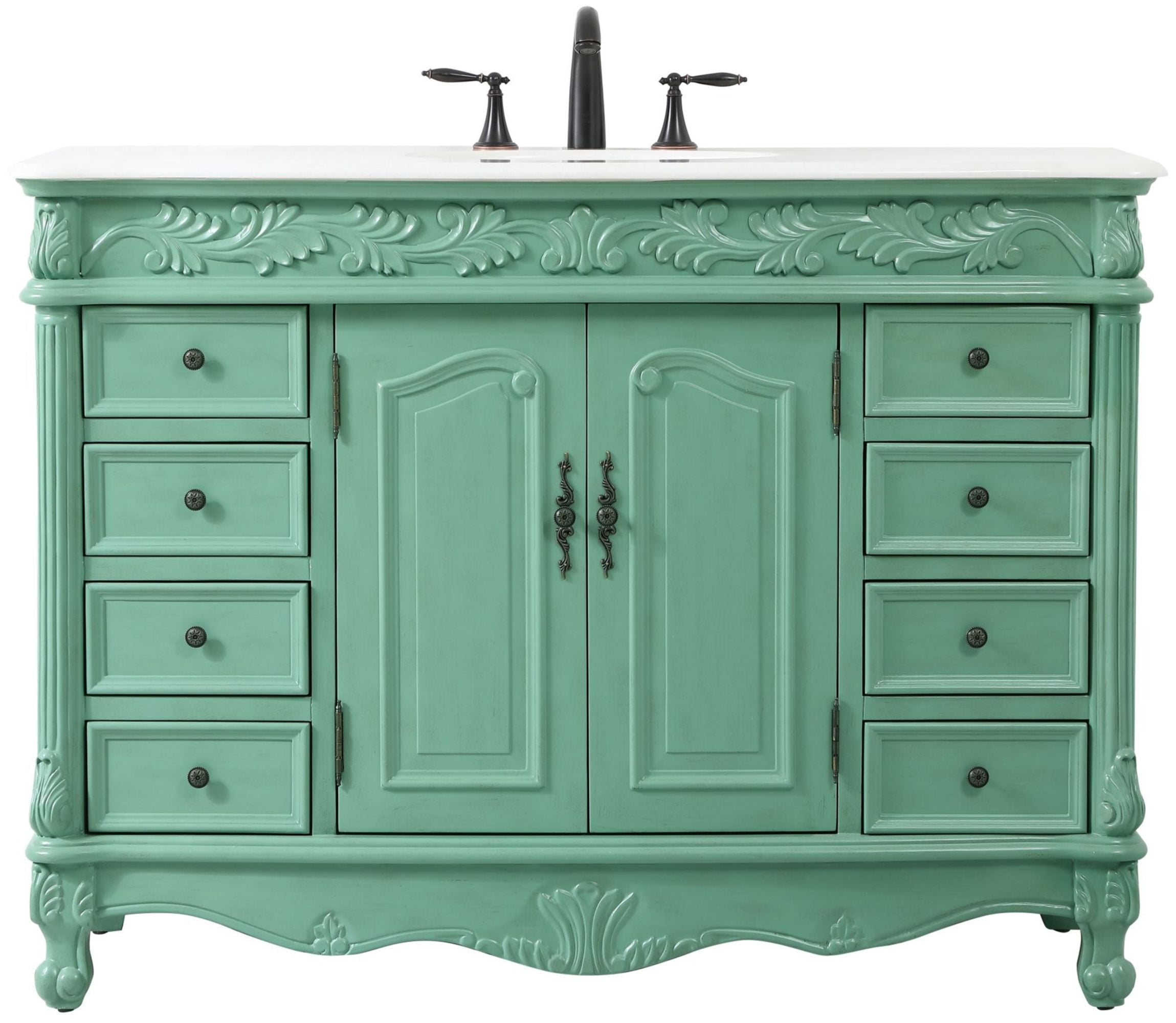 Vintage Mint 48" Freestanding Single Vanity with Quartz Top