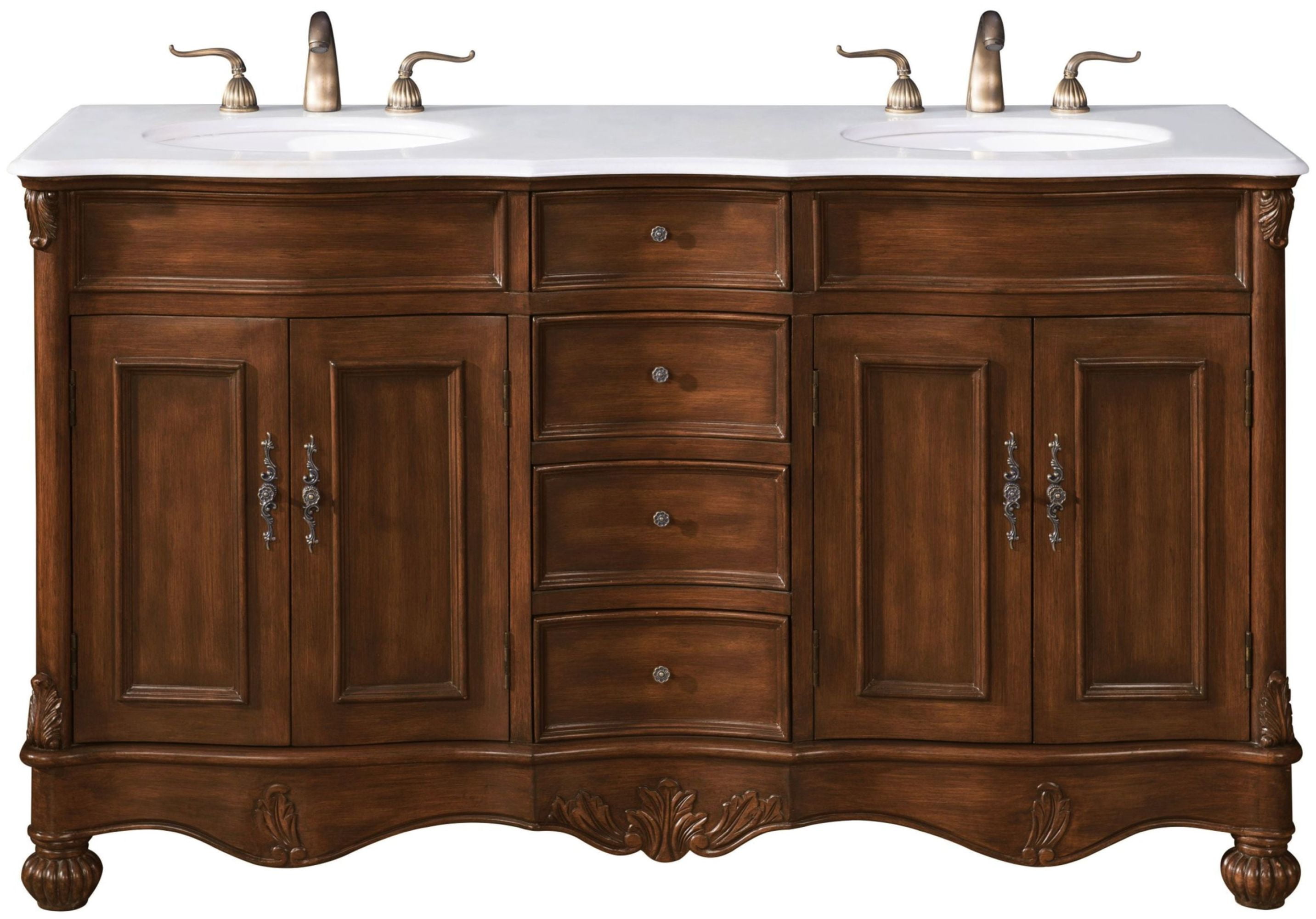 Teak and Ivory White Double Freestanding Vanity with Quartz Countertop