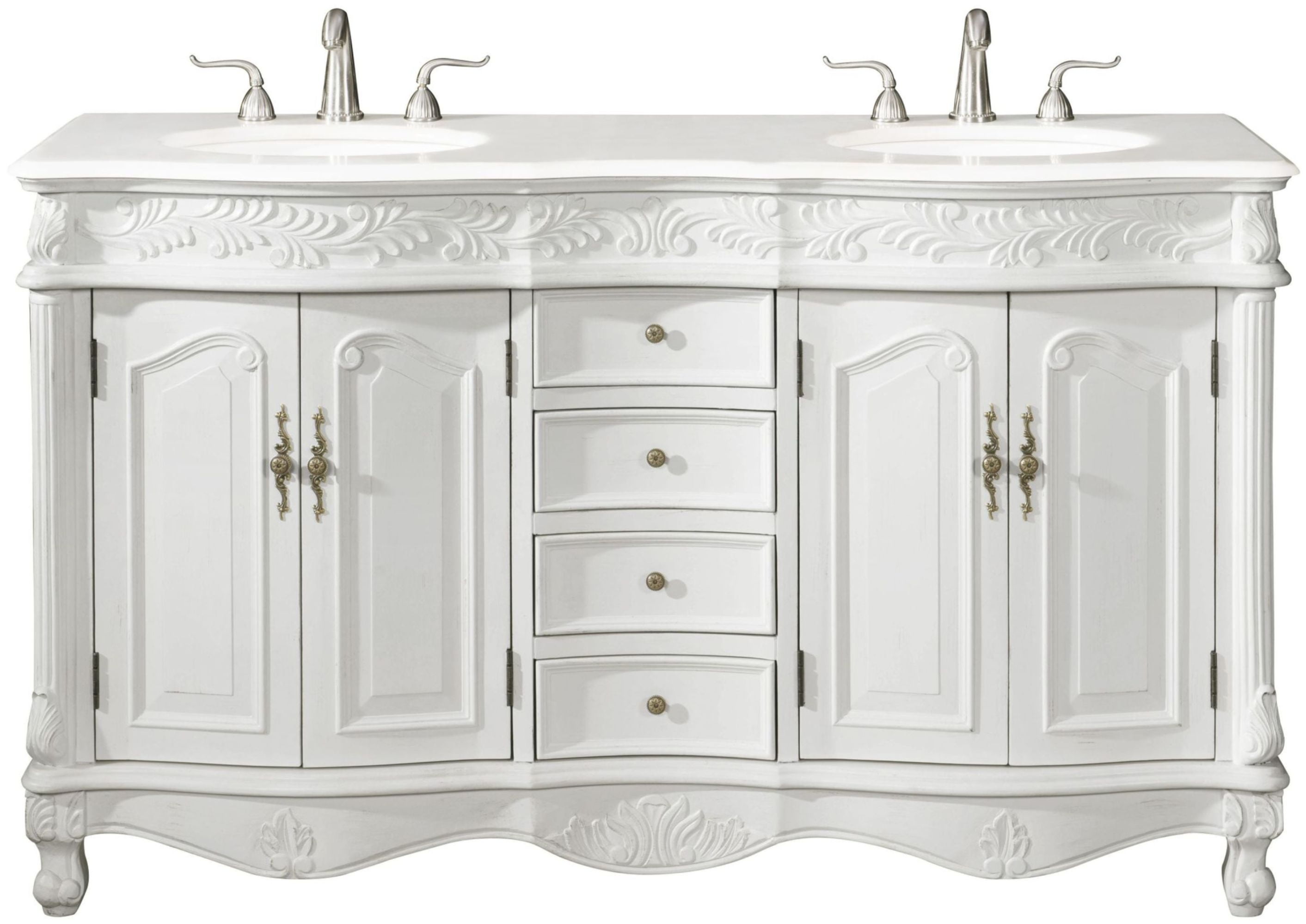 Antique White Double Freestanding Vanity with Quartz Countertop