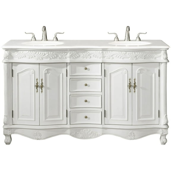 Elegant Kitchen and Bath 60 inch Double Bathroom vanity in Antique white