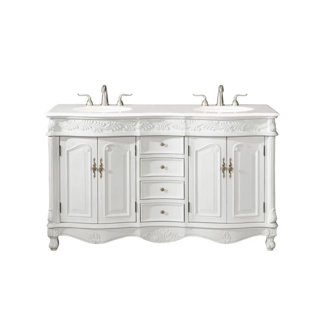 Antique White Double Freestanding Vanity with Quartz Countertop