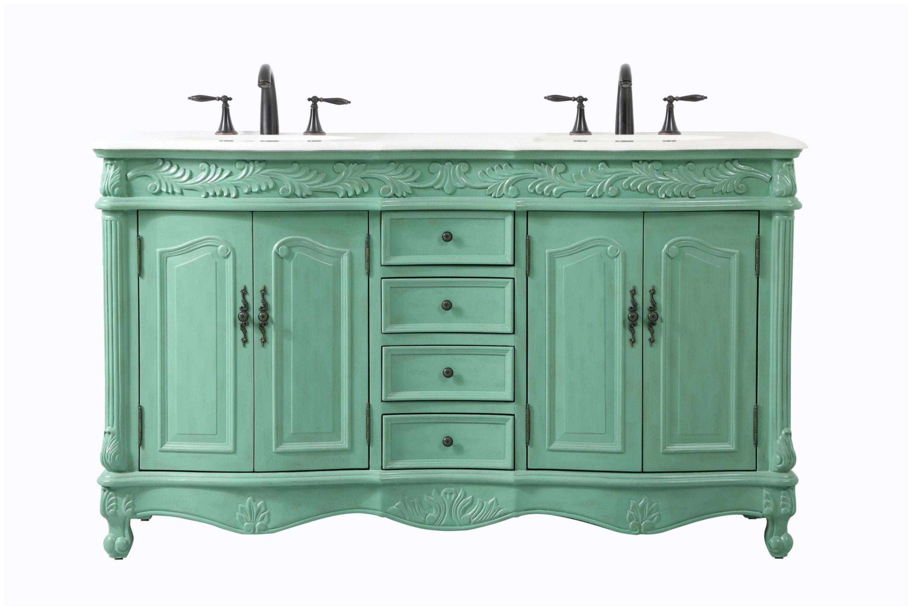 Vintage Mint Double Vanity with Ivory Quartz Countertop