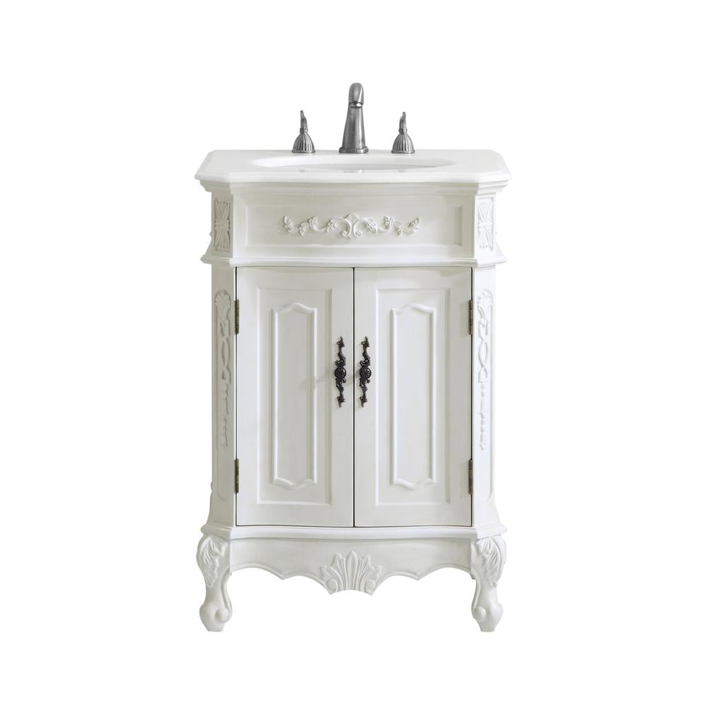 Antique White Freestanding Single Vanity with Ivory Quartz Top