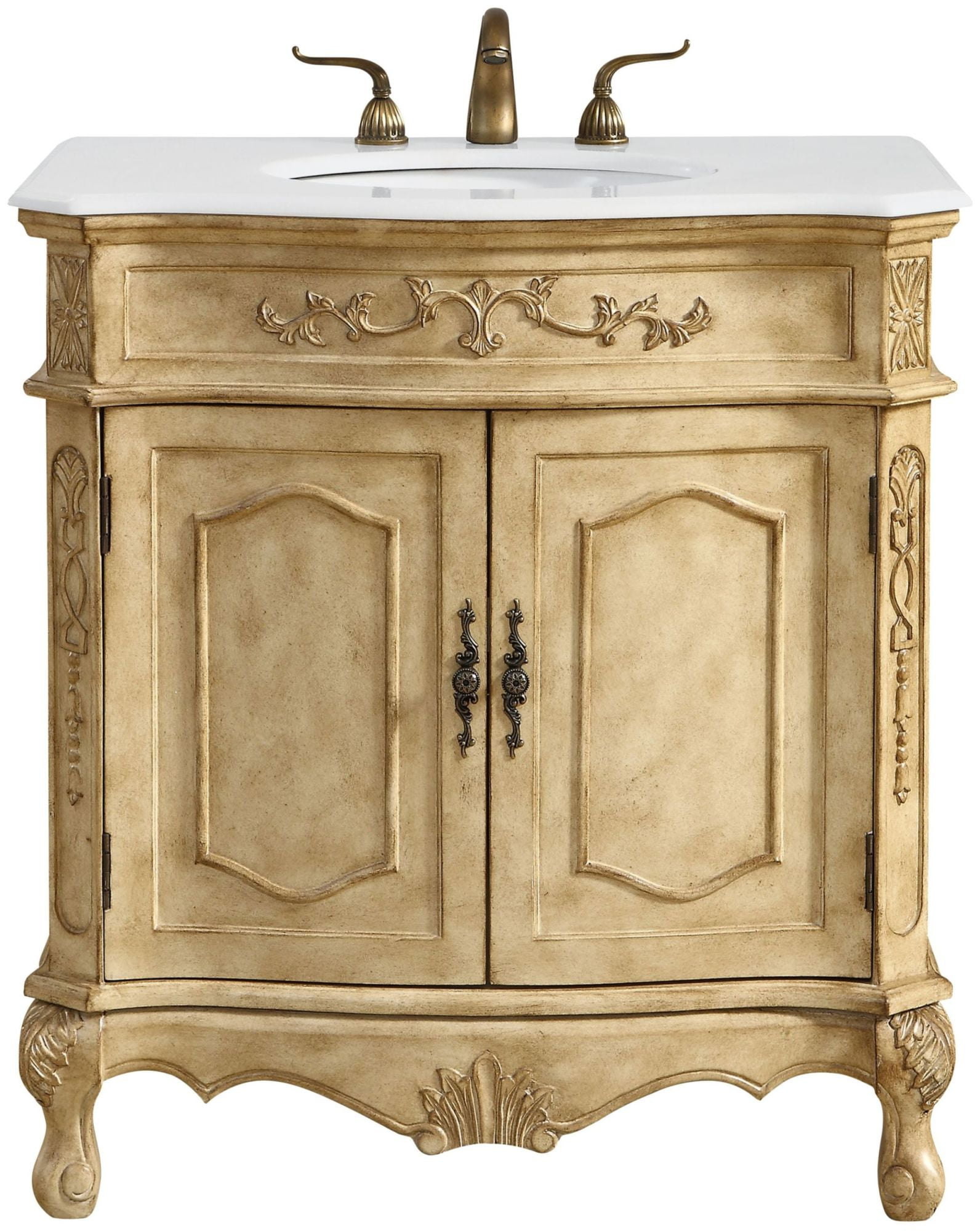 Antique Beige 32" Freestanding Vanity with Ivory Quartz Top