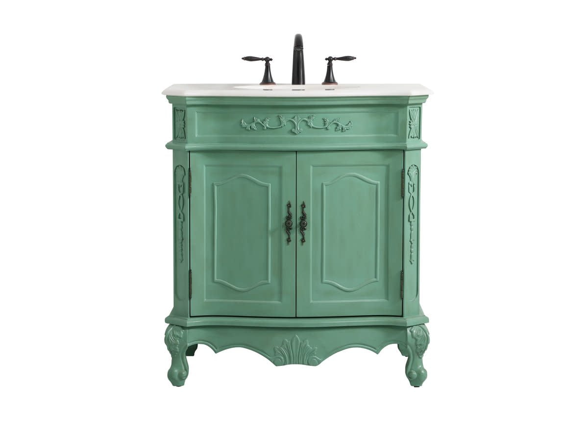 Vintage Mint Single Basin Vanity with Marble Top