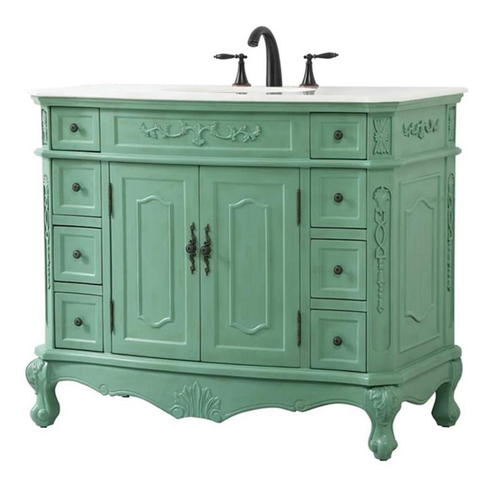 Vintage Mint Solid Wood Single Bathroom Vanity with Marble Top
