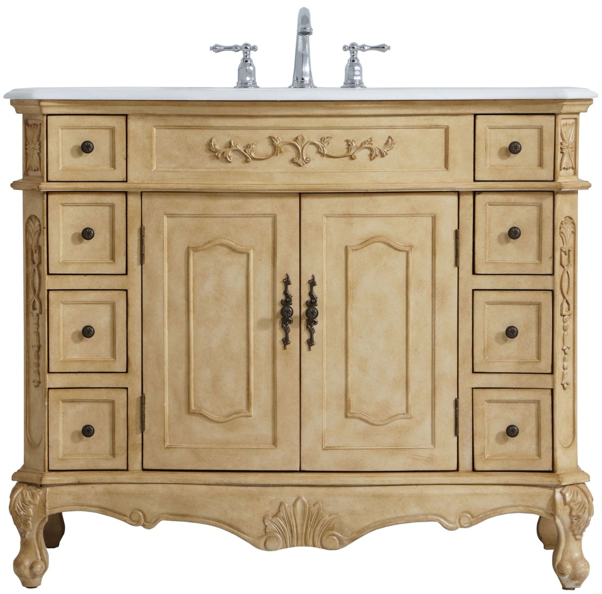 Antique Beige Freestanding Single Vanity with Ivory Quartz Top