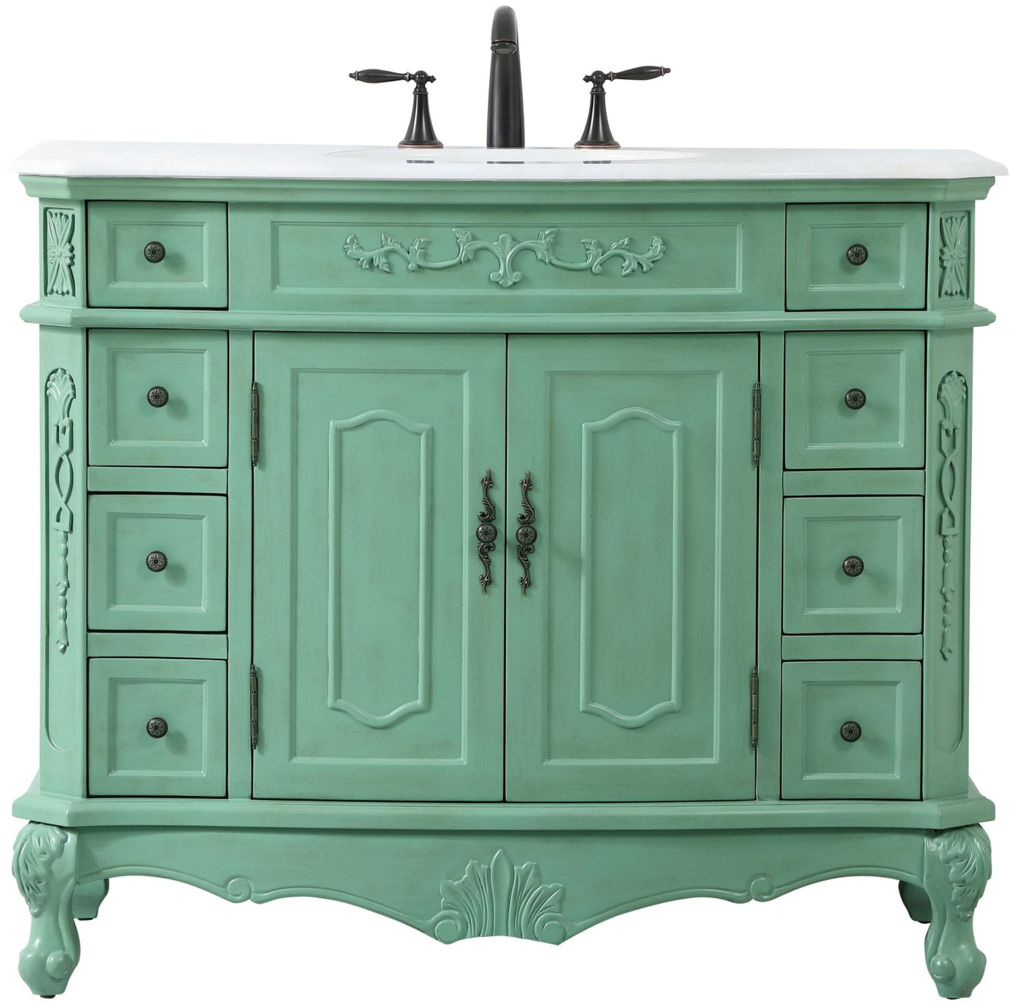 Vintage Mint Single Bathroom Vanity with Ivory Quartz Countertop