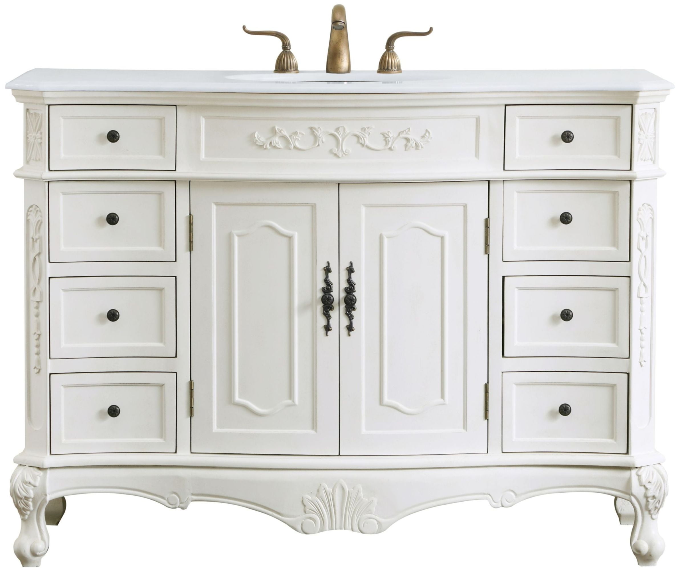 Antique White 48" Freestanding Single Vanity with Quartz Top