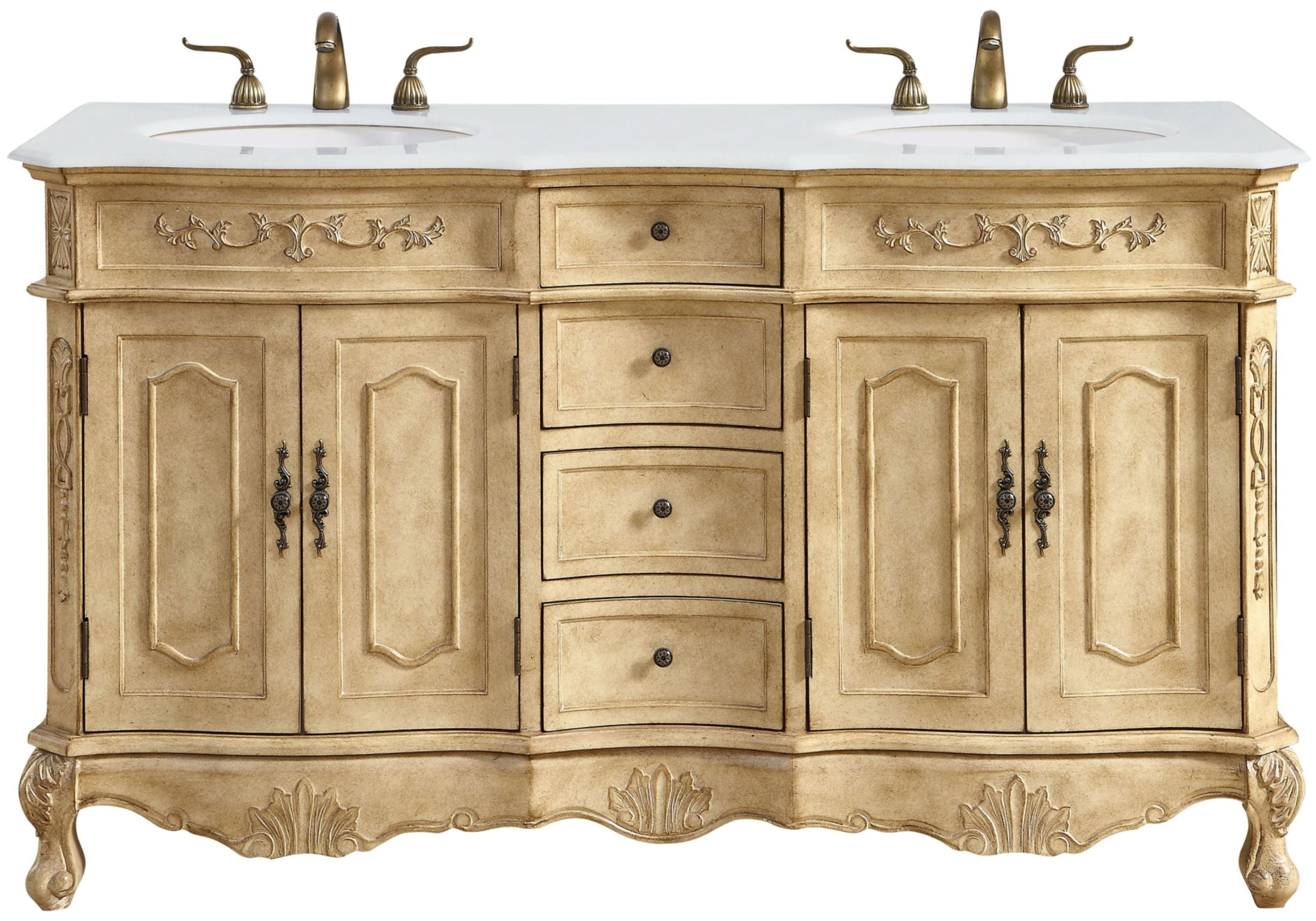 Antique Beige Double Vanity with Ivory Quartz Top