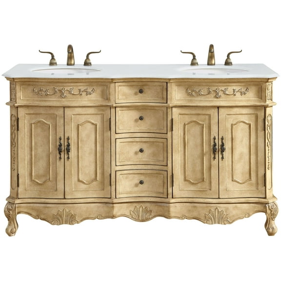 Elegant Kitchen and Bath 60 inch Double Bathroom vanity in Antique Beige