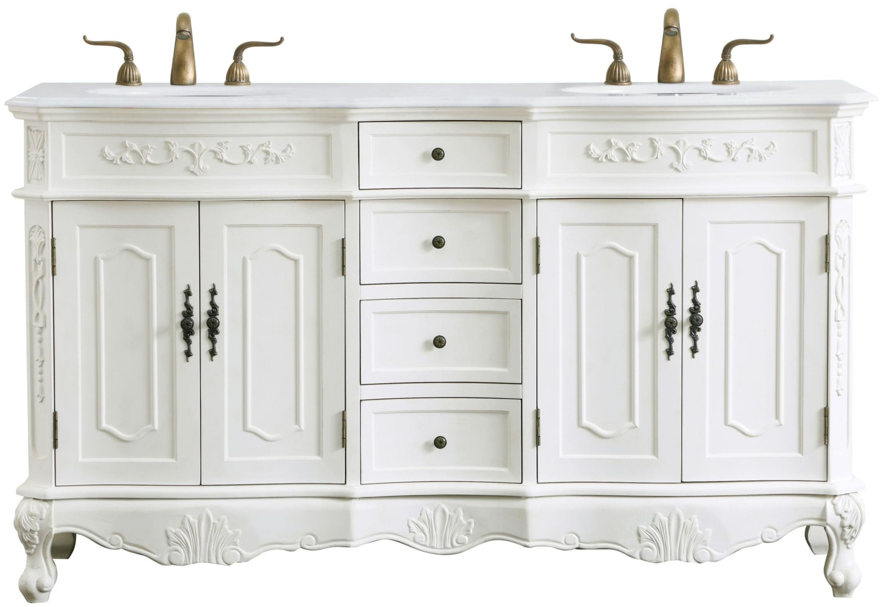 Antique White Double Vanity with Ivory Quartz Top