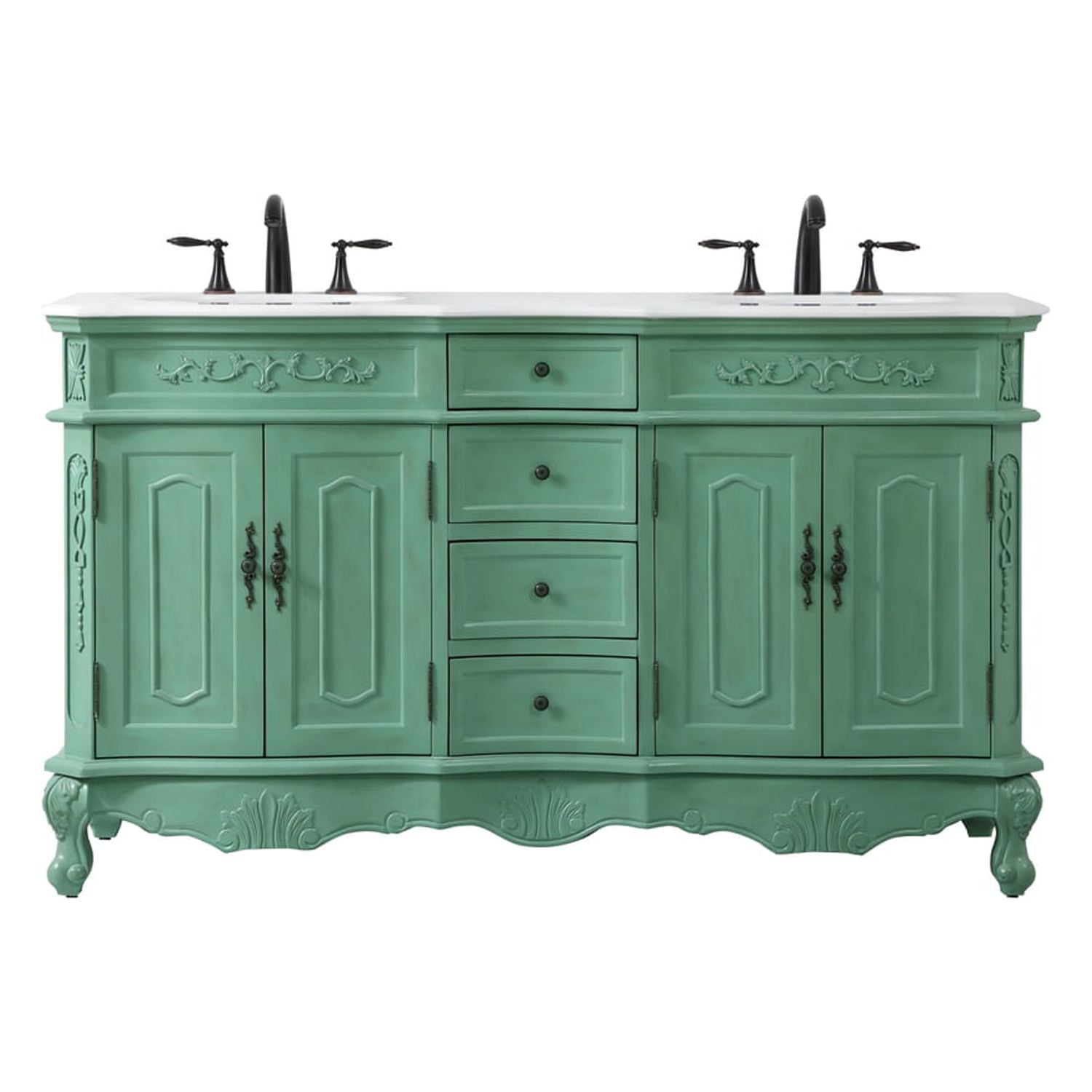 Vintage Mint Double Freestanding Vanity with Ivory Quartz Top