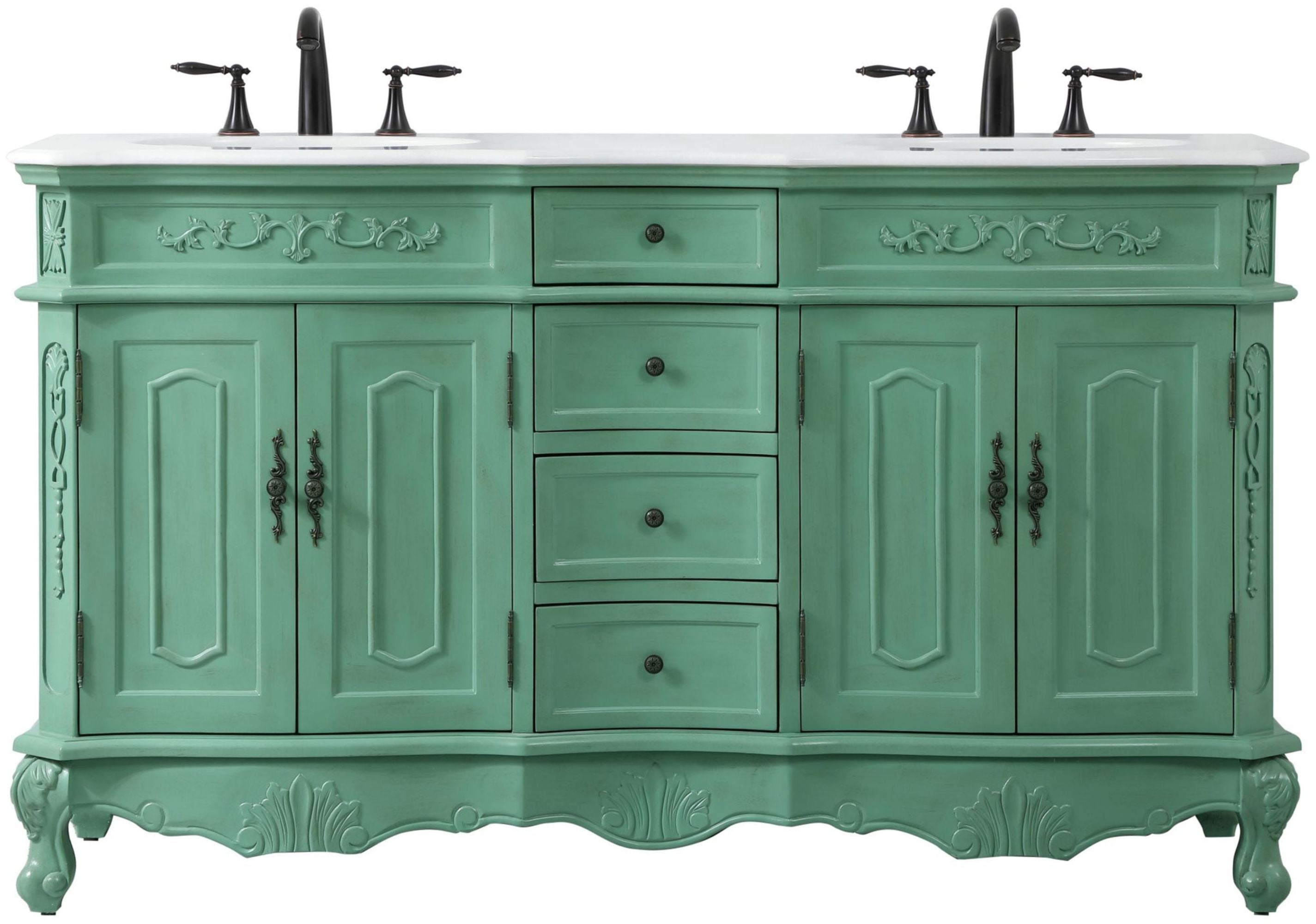 Vintage Mint Double Freestanding Vanity with Ivory Quartz Top