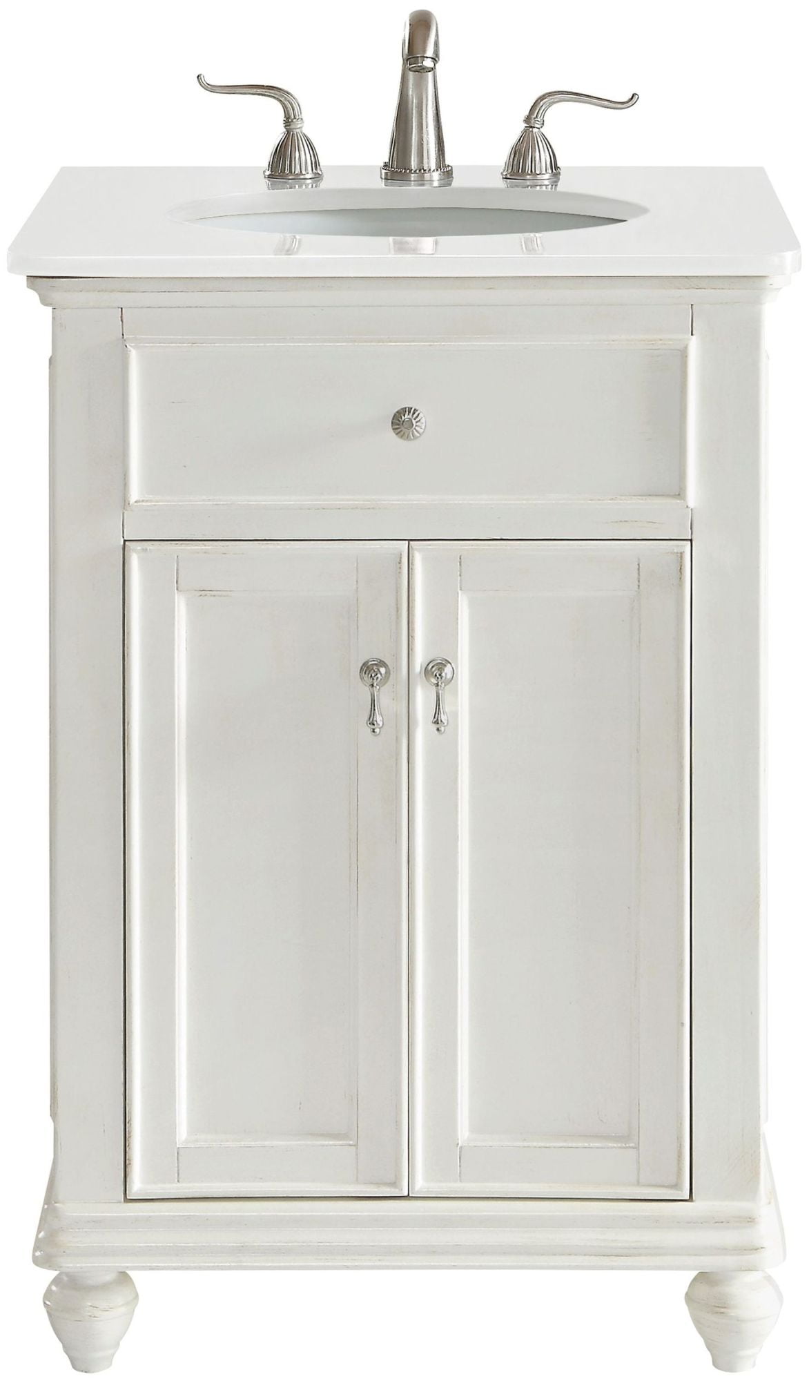 Antique White Single Basin Vanity with Ivory Quartz Countertop