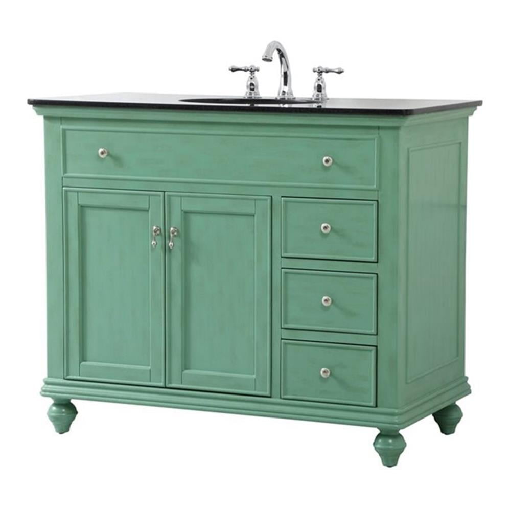 Vintage Mint Solid Wood Single Bathroom Vanity with Black Granite Top