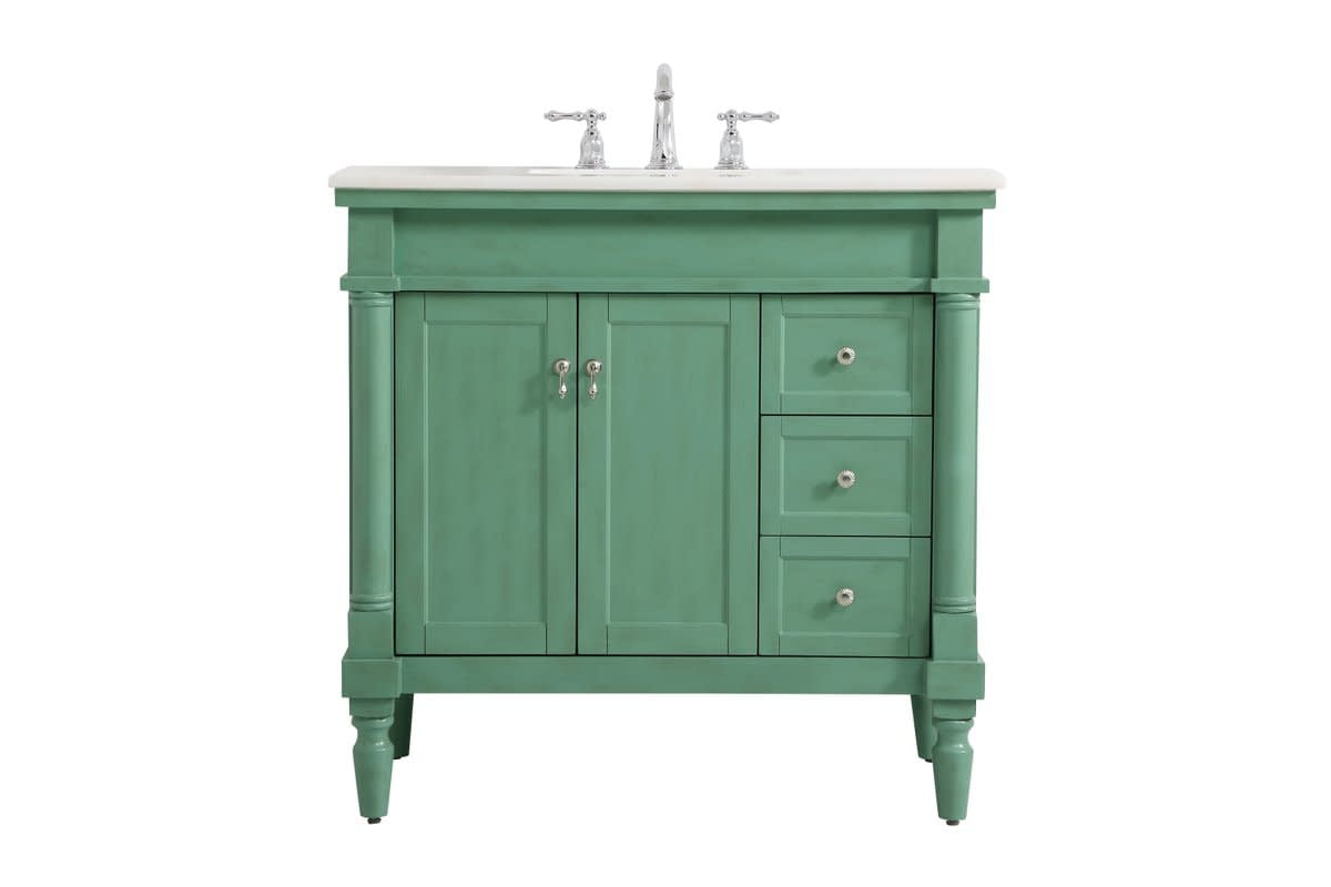 Vintage Mint 36" Single Basin Vanity with Marble Top