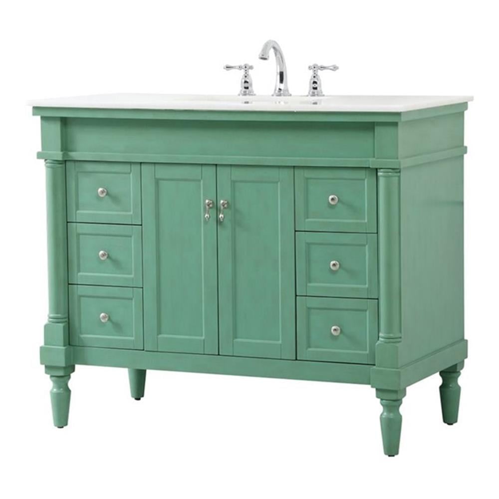 Vintage Mint Solid Wood Single Bathroom Vanity with Marble Top