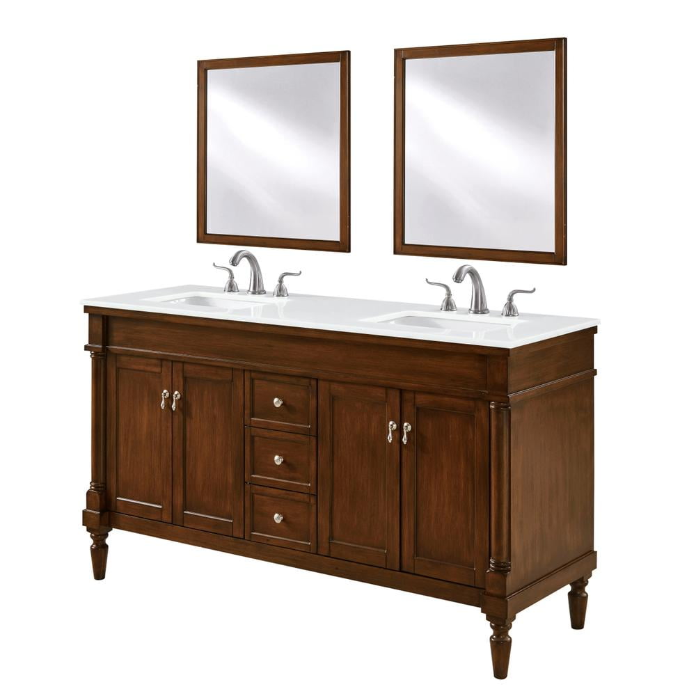 Elegant 60" Walnut Bathroom Vanity with Ivory Quartz Countertop