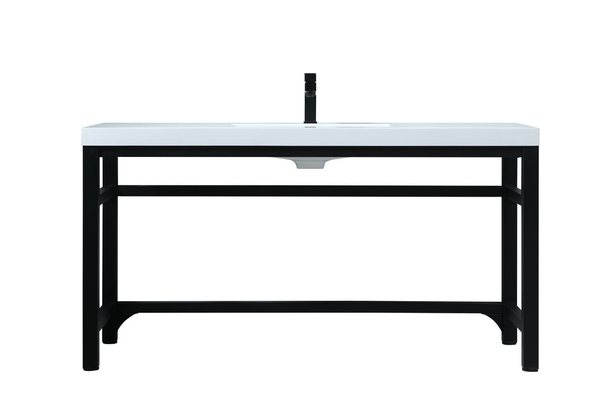 60" Black Freestanding Single Vanity with White Resin Countertop