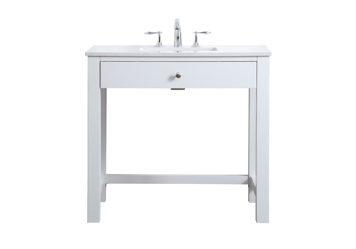 36 in White Freestanding Bathroom Vanity with Calacatta Marble Top