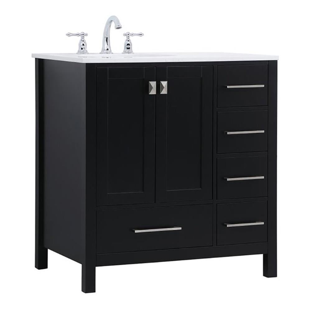 Irene 32" Black Solid Wood and Stone Single Bathroom Vanity