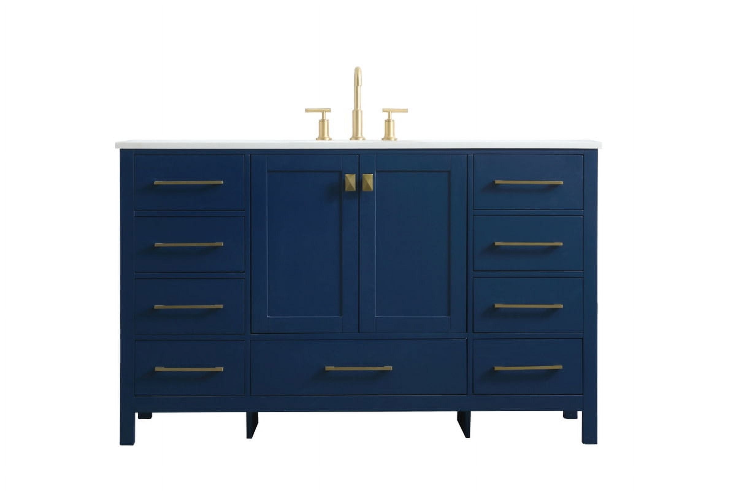 Blue and Gold 54'' Single Bathroom Vanity with Marble Top