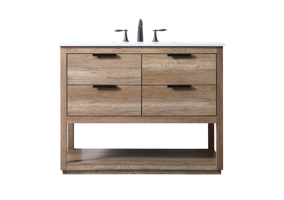 Natural Oak Freestanding Single Bathroom Vanity with Marble Top