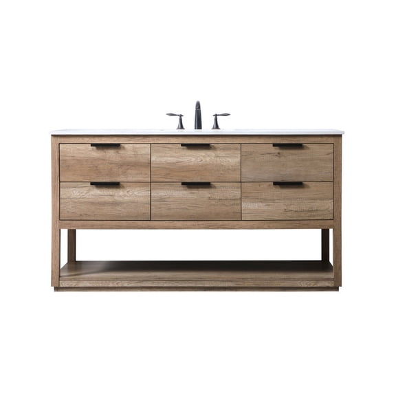 Elegant Lighting VF19260NT Larkin 60" Free Standing Single Basin Vanity Set - Wood