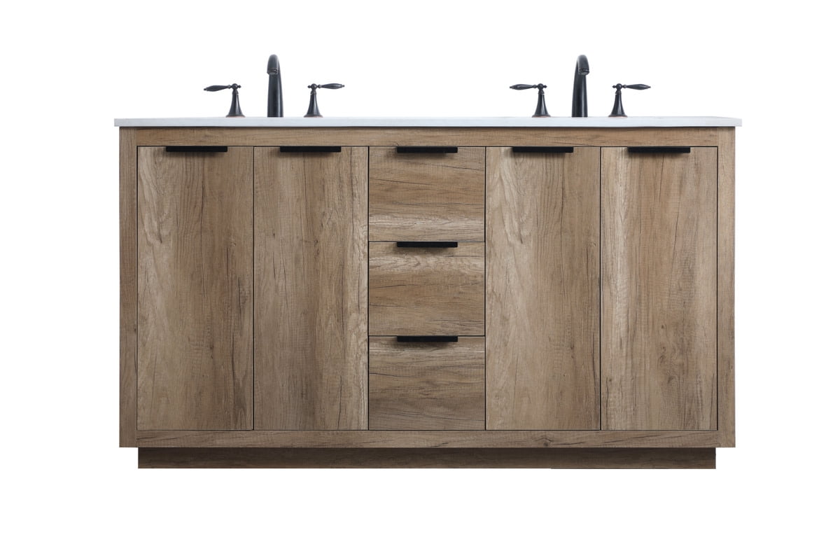 Natural Oak Double Freestanding Vanity with Marble Top